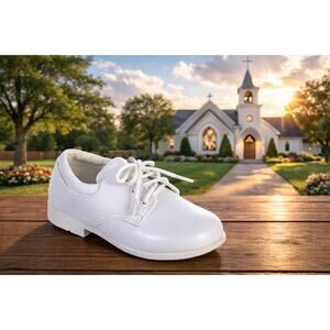 NEW Boy's Communion Dress Shoe - White/Matte Lace Up - Size 4